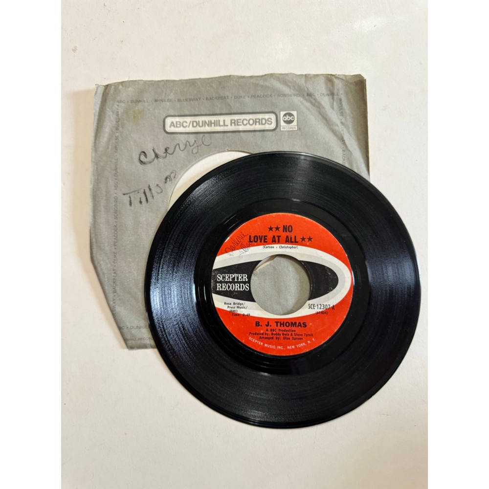 1971 Scepter Records 45 RPM B.J. Thomas “No Love At All” Red Vinyl